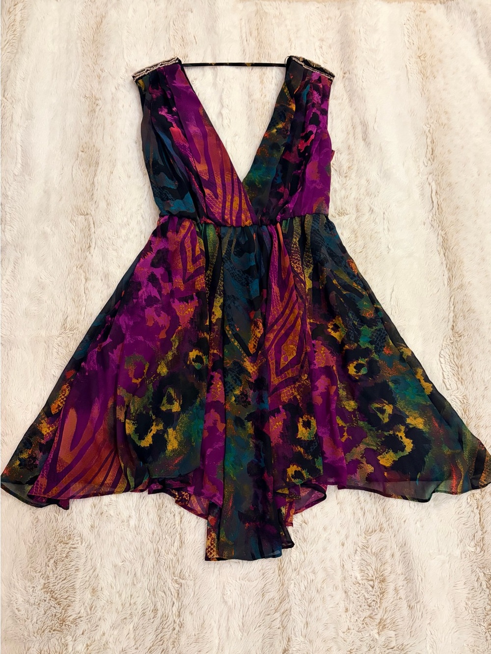 🧚 Rare Y2K XOXO Fairycore Whimsy Goth Beaded Chiffon Boho Witchy Fairy Dress S